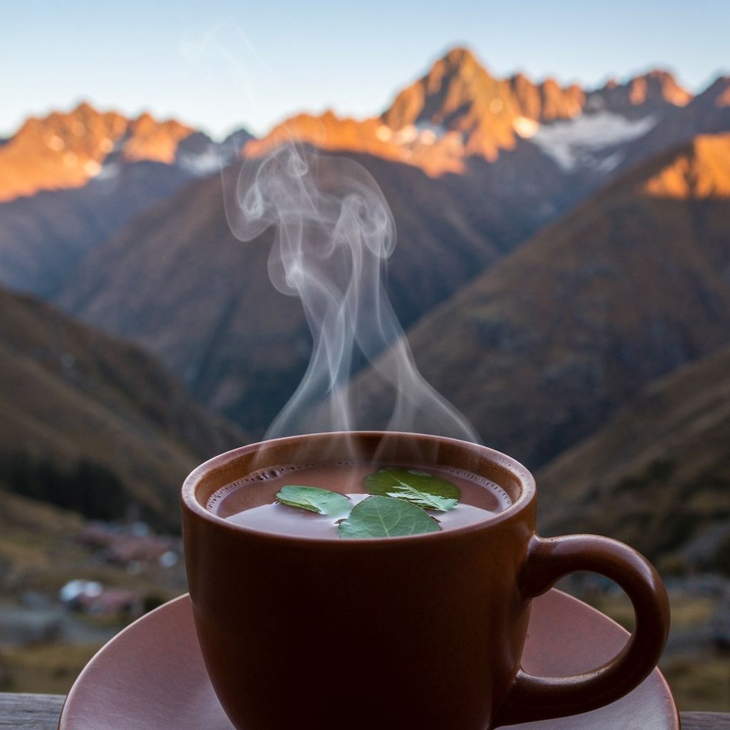 Traditional coca tea with steam rising